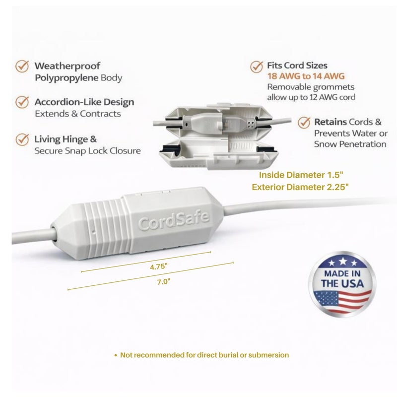 CordSafe Extension Cord Connection Protector by CordSafe Plus, Weather-Resistant, Fits 18â€“12 AWG, Helps Keep Plugs Secure, Made in USA - Image 2